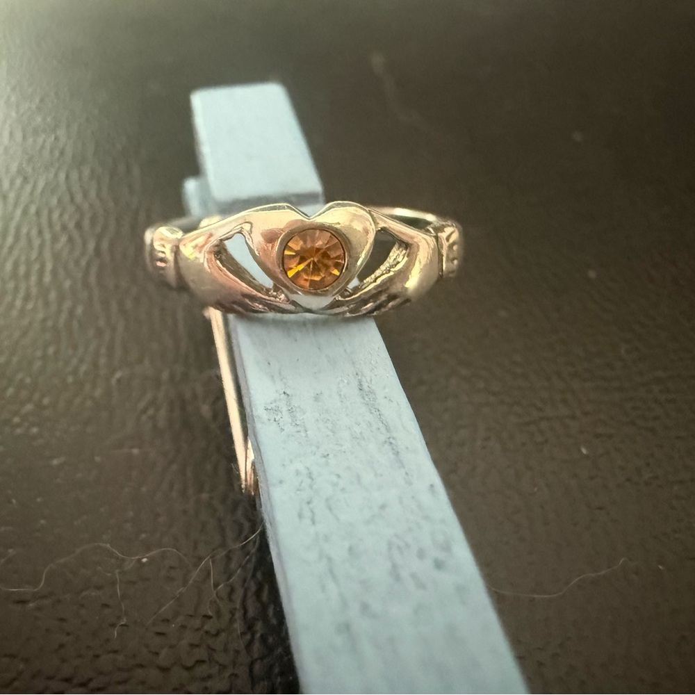 Sterling Silver Claddagh Ring with Gold stone
